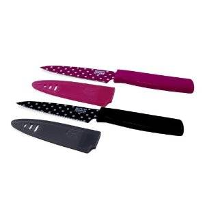 Kuhn Rikon - Kuhn Rikon Colori Polka Dot Paring and Serrated Knife Set - Pink/Black