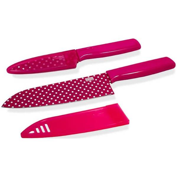 Kuhn Rikon - Kuhn Rikon Colori Art Chef's and Paring Knife Set - Pink Polka Dot
