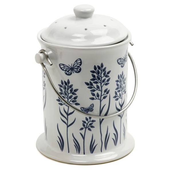 Norpro - Norpro Ceramic Floral Blue/White Compost Keeper 3 qt