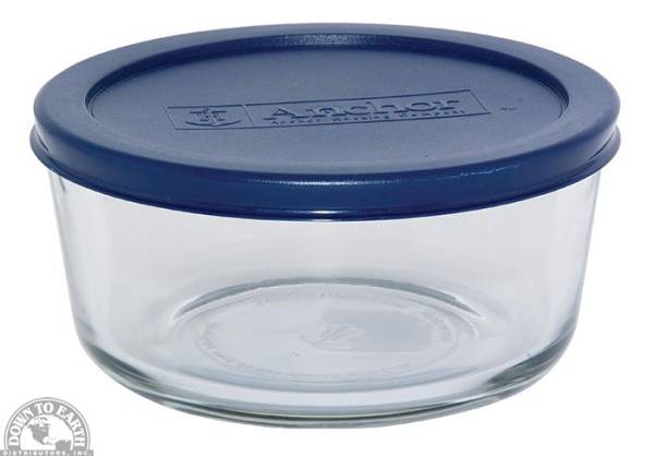 Down To Earth - Anchor Round Storage Dish 32 oz - Blue Lid