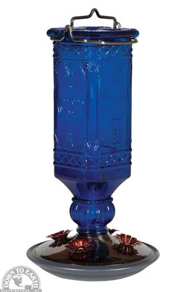 Down To Earth - Antique Glass Hummingbird Feeder 16 oz - Cobalt