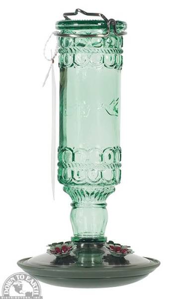 Down To Earth - Antique Glass Hummingbird Feeder 10 oz - Green