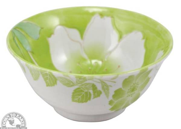 Down To Earth - Bowl 6" - Green with Two Flowers
