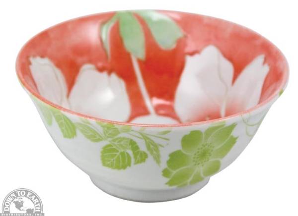 Down To Earth - Bowl 6" - Red with Two Flowers