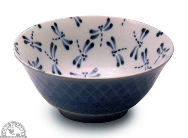 Down To Earth - Bowl 6" - White with Blue Dragonflies