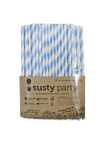 Susty Party - Susty Party Blue Striped Straws 50 ct (8 Pack)