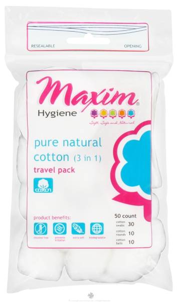 Maxim - Maxim Organic Natural Cotton 3 in 1 Travel Pack 50 ct