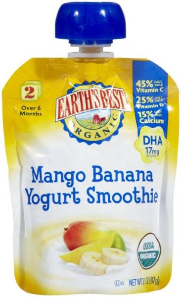 Earth's Best  - Earth's Best Baby Foods Organic Mango Banana Yogurt Smoothie 3.1 oz (12 Pack)