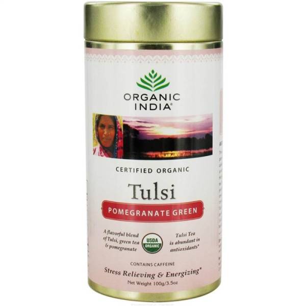 Organic India - Organic India Tulsi Tea Pomegranate Green Canister w/Caffeine 3.5 oz
