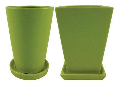 BIH Collection - BIH Collection Ceramic Tall Pots with Attached Saucers 5" - Lime