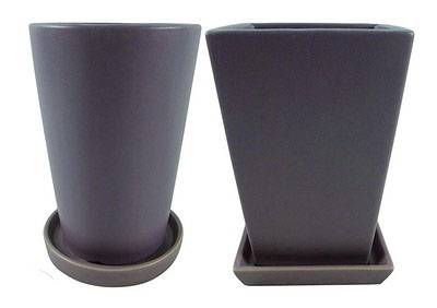 BIH Collection - BIH Collection Ceramic Tall Pots with Attached Saucers 5" - Purple