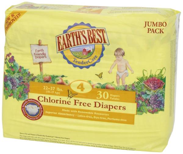 Earth's Best  - Earth's Best Chlorine Free Diapers, Size 4, 30 ct (4 Pack)