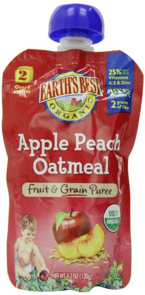 Earth's Best  - Earth's Best Organic Fruit and Grain Puree Baby Food, Apple Peach Oatmeal 4.2 oz (12 Pack)