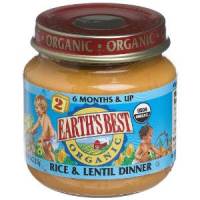 Grocery - Baby Foods - Earth's Best  - Earth's Best Baby Foods Organic Brown Rice & Lentil Dinner 4 oz (12 Pack)