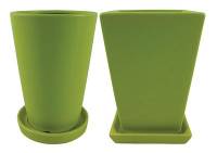 Garden - Pots - BIH Collection - BIH Collection Ceramic Tall Pots with Attached Saucers 5" - Lime