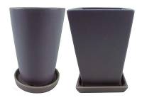 BIH Collection Ceramic Tall Pots with Attached Saucers 5" - Purple